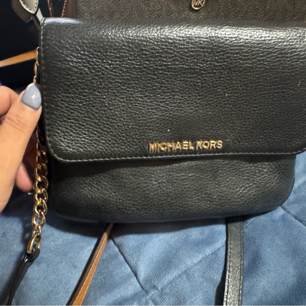 Michael Kors Black Pebbled Leather Crossbody with Gold Hardware